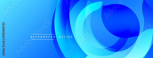 Abstract blue background. Overlapping circles create dynamic visual effect. Modern design suitable for banners, presentations.