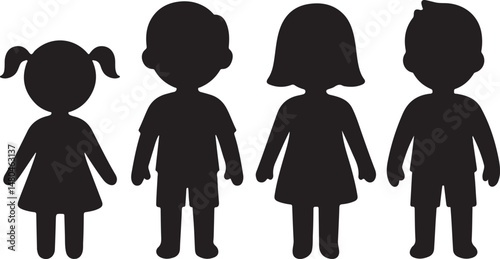 Silhouettes of Kids Set Children Standing Vector Illustration