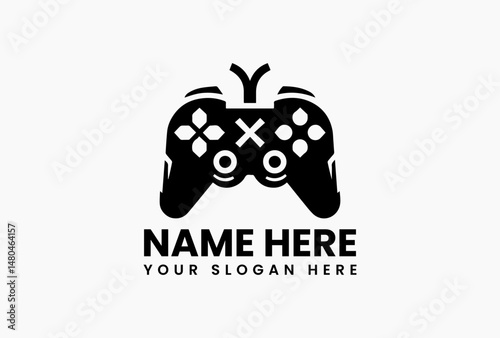 Modern game controller silhouette in black on pure white background. Gaming hardware concept  