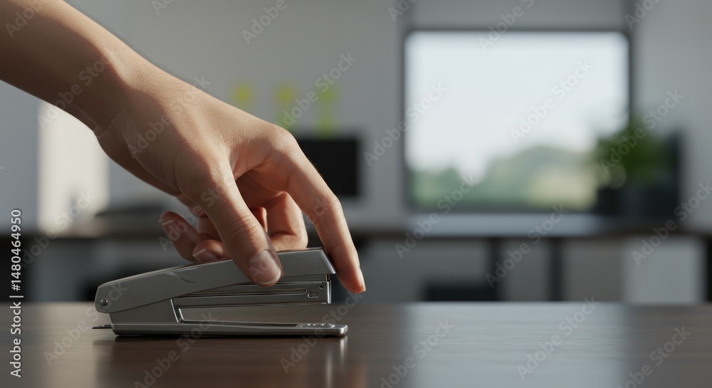 Naklejka premium Hand Using Stapler - Photo