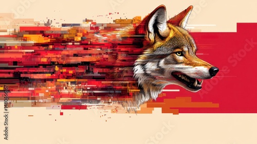 Coyotes in motion, digital art photo