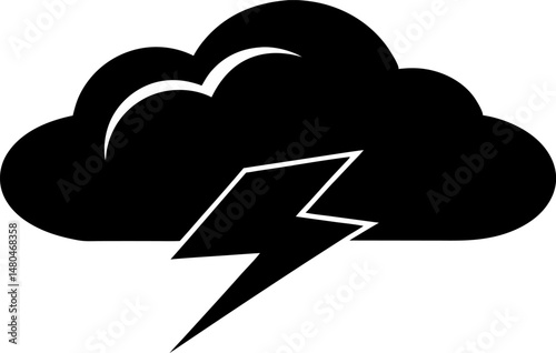 Cloud With Lightning Bolt Silhouette Vector Illustration