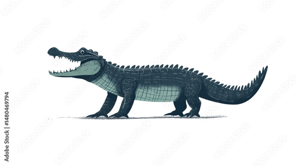 Naklejka premium Illustration of a Dark Green Alligator with Spikes and Sharp Teeth