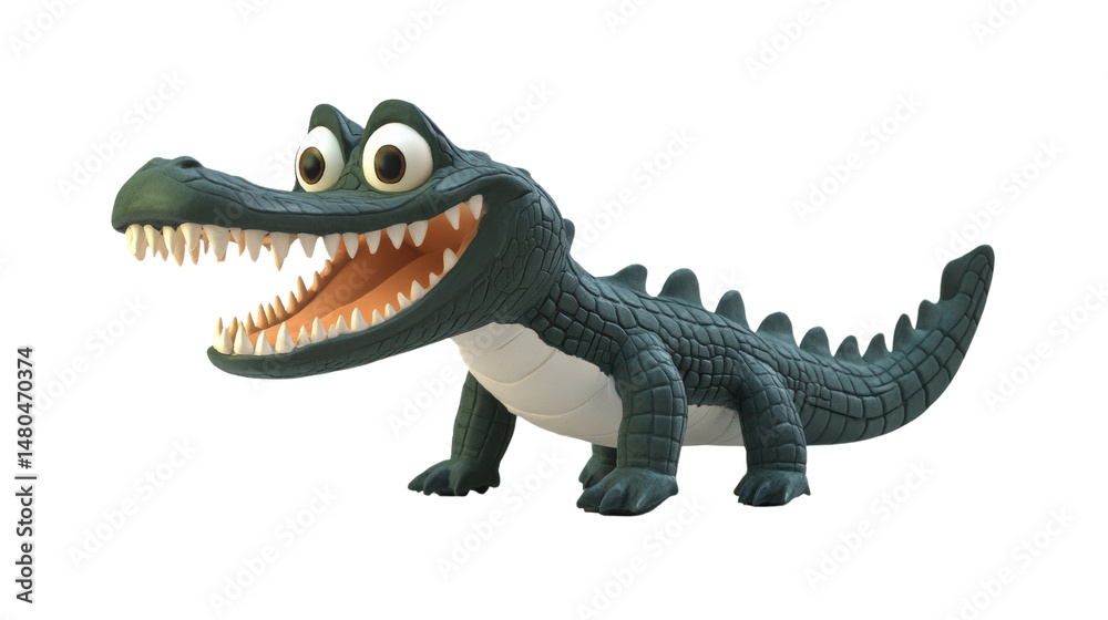 Fototapeta premium Captivating Cartoon Crocodile with Enormous Grin on a Clean White Background