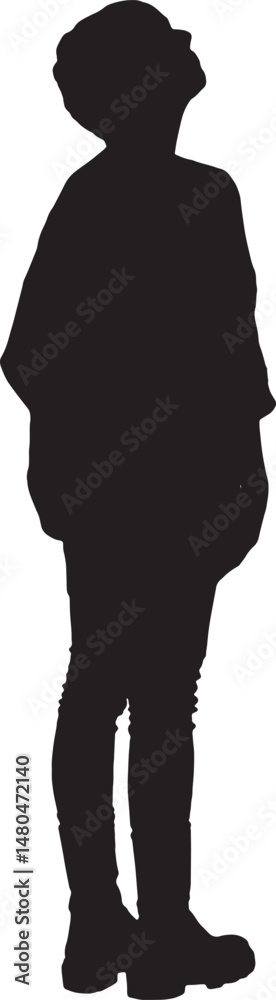 © Curto - vector silhouette side back view of adult woman standing looking up
