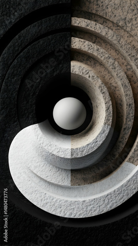 Spiral contrasts representing harmony and balance through light and dark elements in abstract design