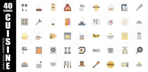 Planche pictogramme icones symboles cuisine couleur