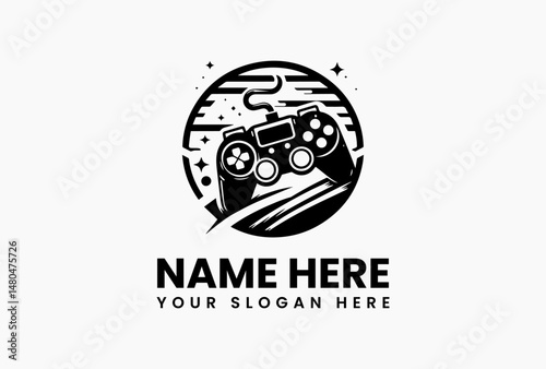 Black silhouette of a modern video game controller isolated on white background. Gaming concept  