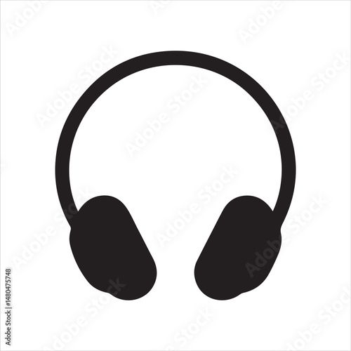 Simple black headphones silhouette graphic white background.