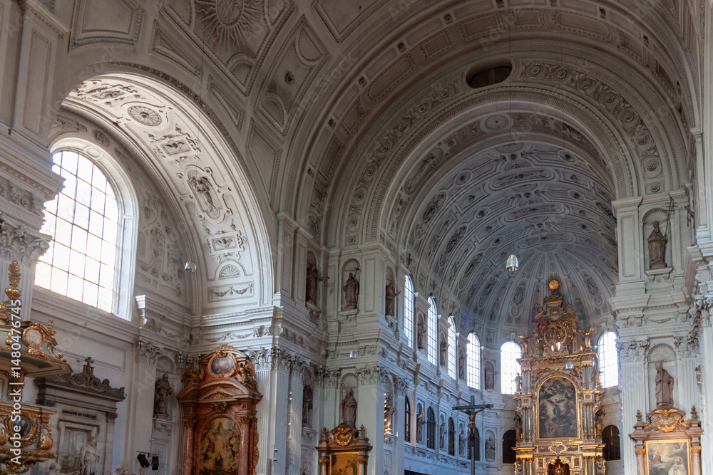 Naklejka premium Ornate interior of St. Michael's Church in Munich, Germany