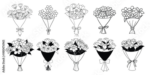 Floral Coloring Page Bundle – Hand Sketched Flower Bouquets