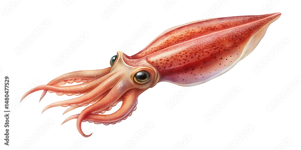 Fototapeta premium Detailed illustration of a vibrant orange squid swimming in the ocean current