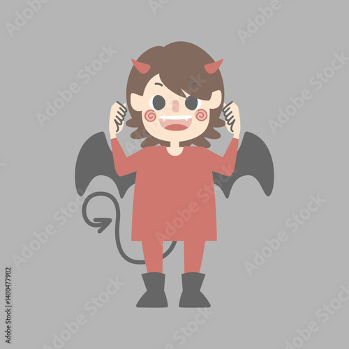 happy halloween holiday festival with boy wearing devil costume, flat vector illustration cartoon character design