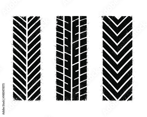 Vector illustration of three tire tracks marks on white.