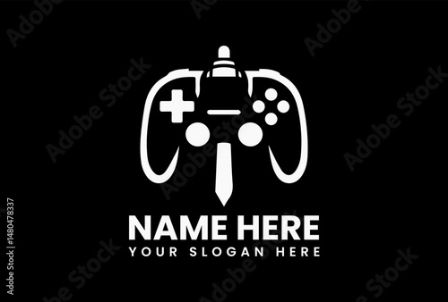 Simple black silhouette of a modern gamepad controller for video games on a clean white background. Gaming concept