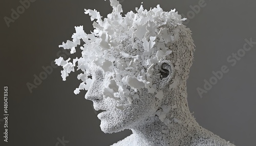 Abstract sculpted head portrait with fragmented form.