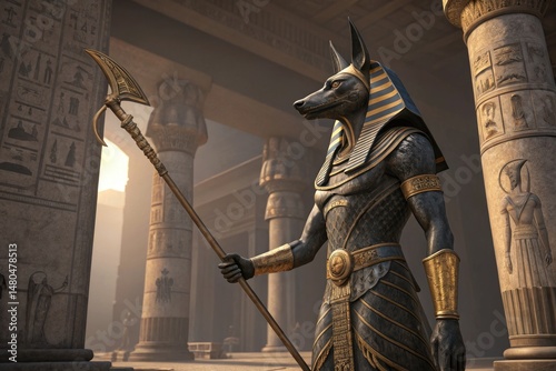 Stunning Anubis Statue Holding Crook and Flail in Ancient Temple Generative AI