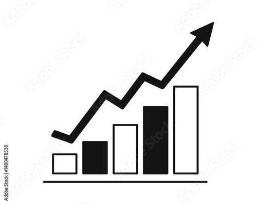 Growing business graph illustration in simple black and white design.