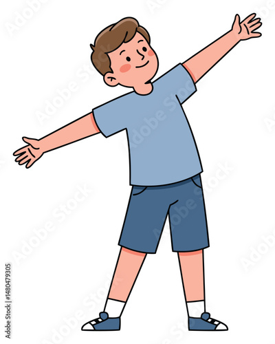 Joyful Young Boy Embracing Freedom and Happiness in a Playful Pose