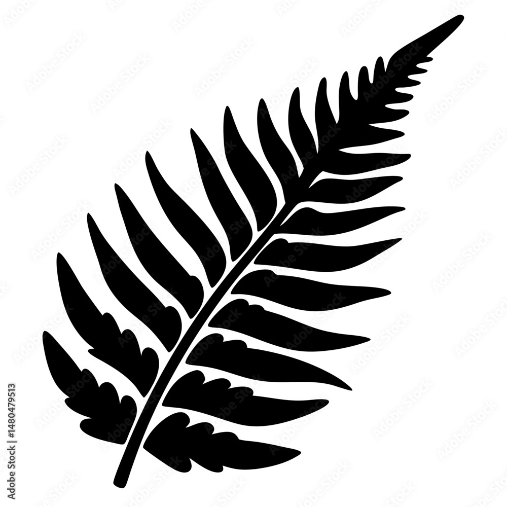 Fototapeta premium Botanical Fern Frond Illustration in Silhouette Against a White Background