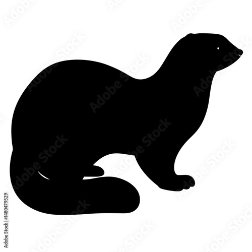 Silhouette of a Ferret Standing Alert and Looking to the Right