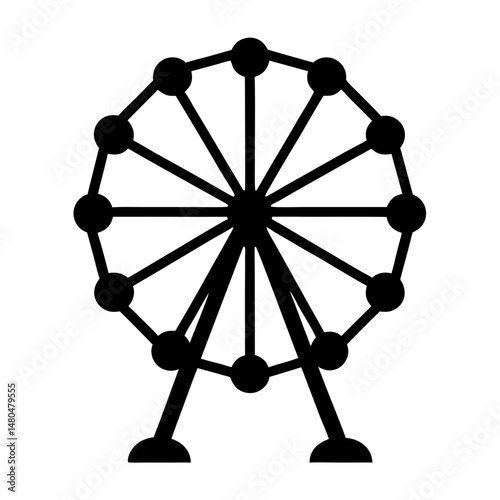 Simple Black and White Ferris Wheel Icon Illustration on White Background