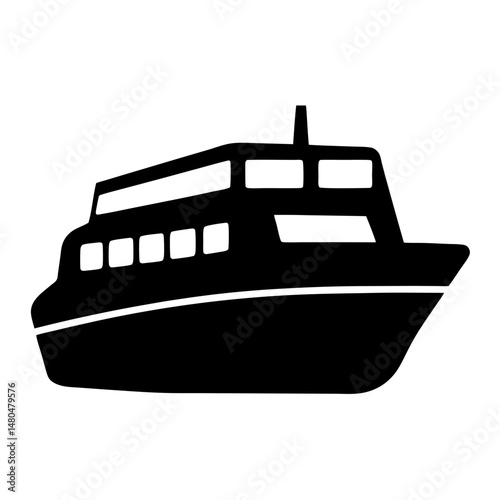 Silhouette of a modern passenger ferry boat, symbolizing travel and tourism