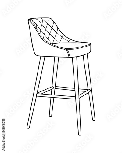 Detailed line art illustration of a bar stool with quilted seat.