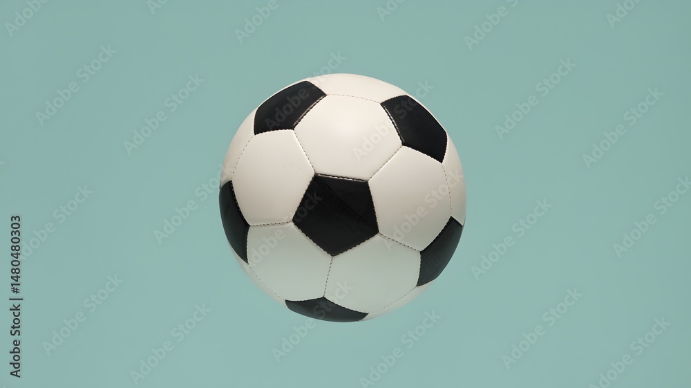 A classic soccer ball isolated against a plain background, with its iconic black and white design A classic soccer ball isolated against a plain background, with its iconic black and white design