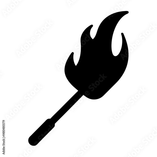 Simple black and white vector image of a burning matchstick illustration