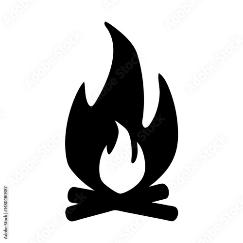 Silhouette illustration of a campfire with flames and burning wood