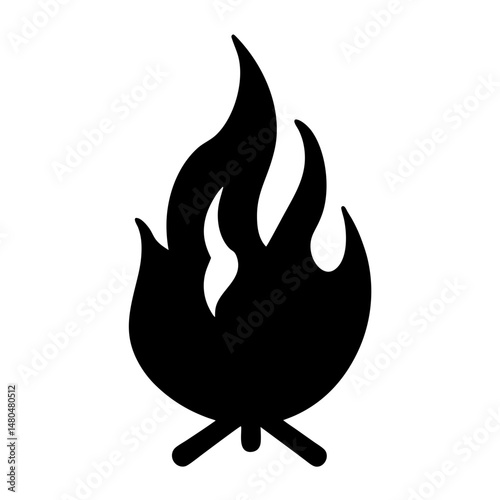 Simple black silhouette of a campfire burning brightly with small logs