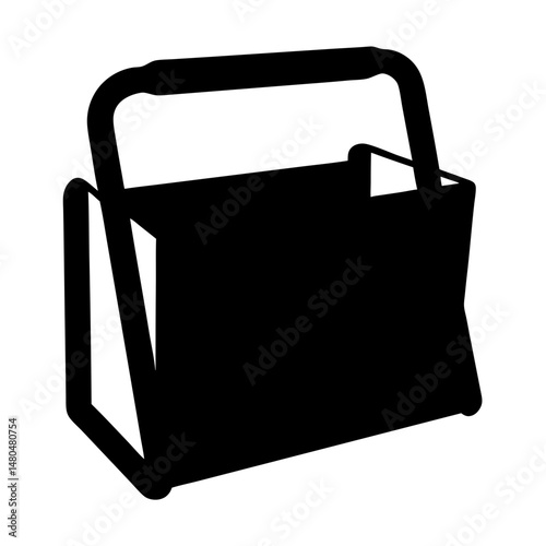 Black silhouette of a janitorial cleaning caddy with handle on white backdrop