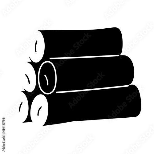 Pile of stacked wooden logs, a minimalistic black and white illustration