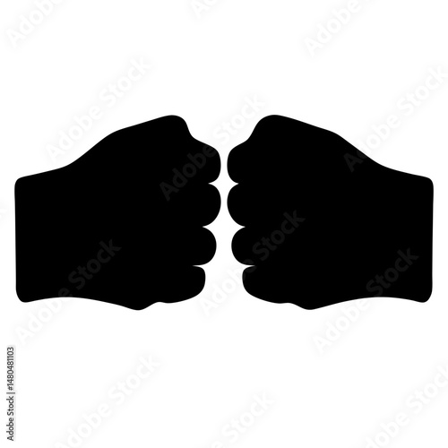 Two Fists Bump in Solidarity and Unity Gesture Black Silhouette