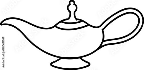 Genie Lamp Line Art Vector Illustration 