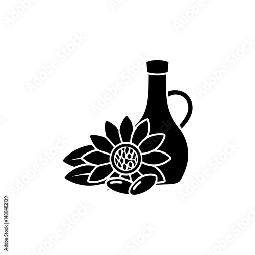 Sunflower oil icon in black filled and outlined style