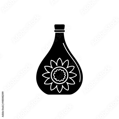 Sunflower oil icon in black filled and outlined style