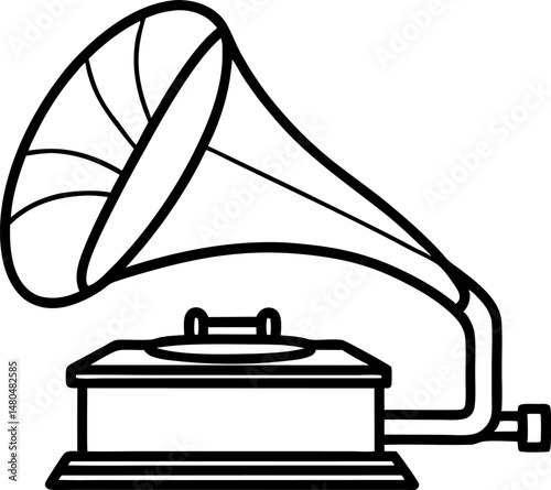 Gramophone Player Line Art Vector Illustration