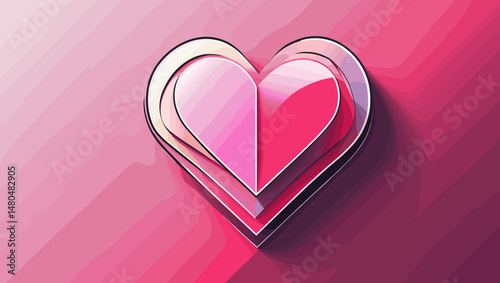 pink layered heart design with shadow on a gradient background