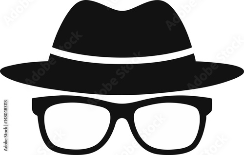 Hat With Glasses Silhouette Vector Illustration 