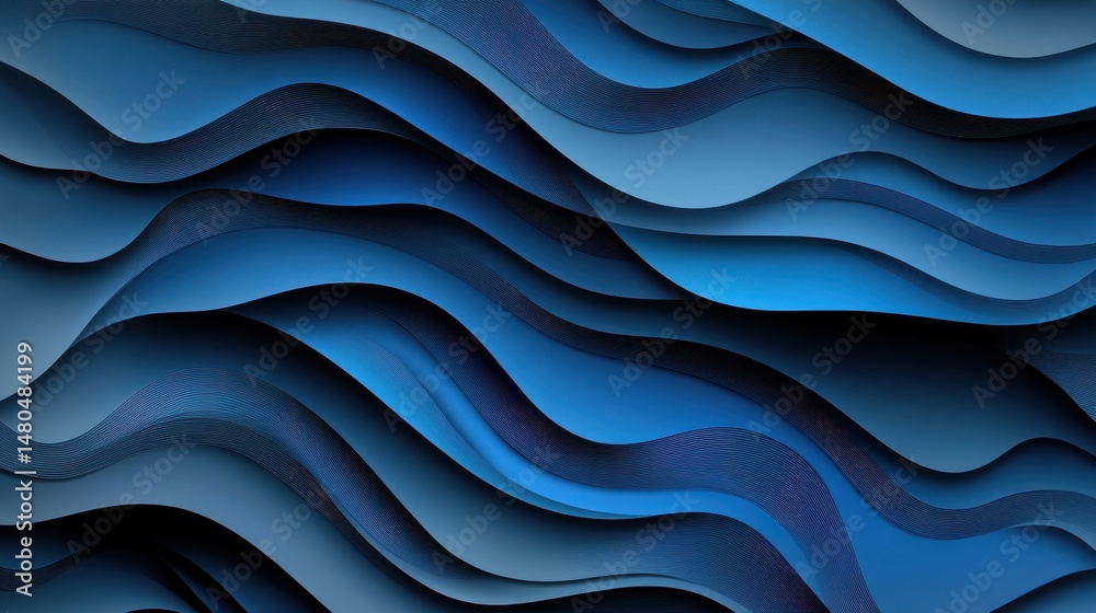 Obraz premium Abstract background with wavy layered paper cut shapes in shades of blue. Modern colorful backdrop for presentation, banner, cover, template, and wallpaper designs.
