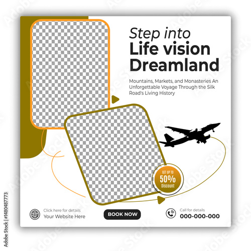 Travel and tour social media posts and web banner square design template