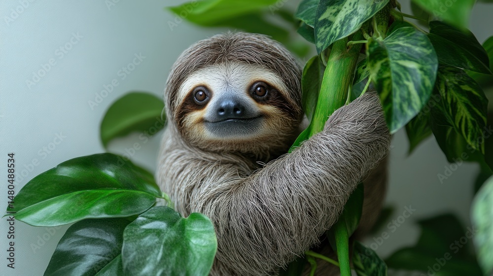 Fototapeta premium Adorable sloth in lush foliage