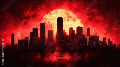 Crimson apocalypse cityscape