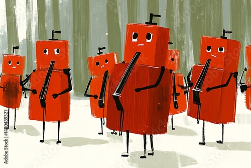 Marching band of peculiar red robots