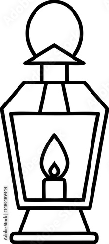 Lantern With Flame Line Art Vector Illustration