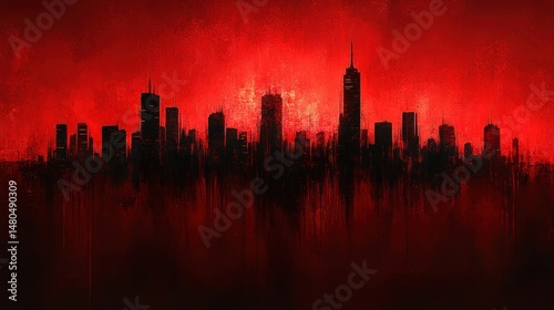 Crimson city skyline