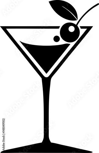 Martini Glass With Olive Silhouette Vector Illustration