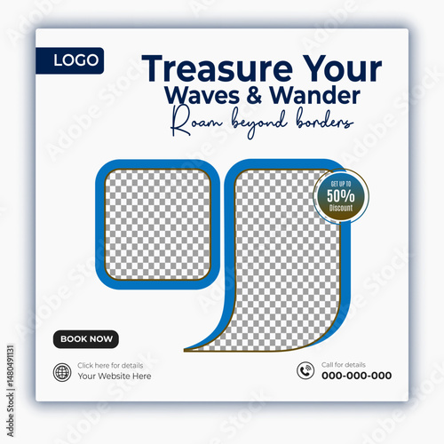 Travel and tour social media posts and web banner square design template